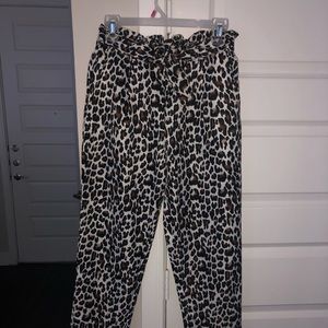 Cropped leopard print pants paper bag waist & belt